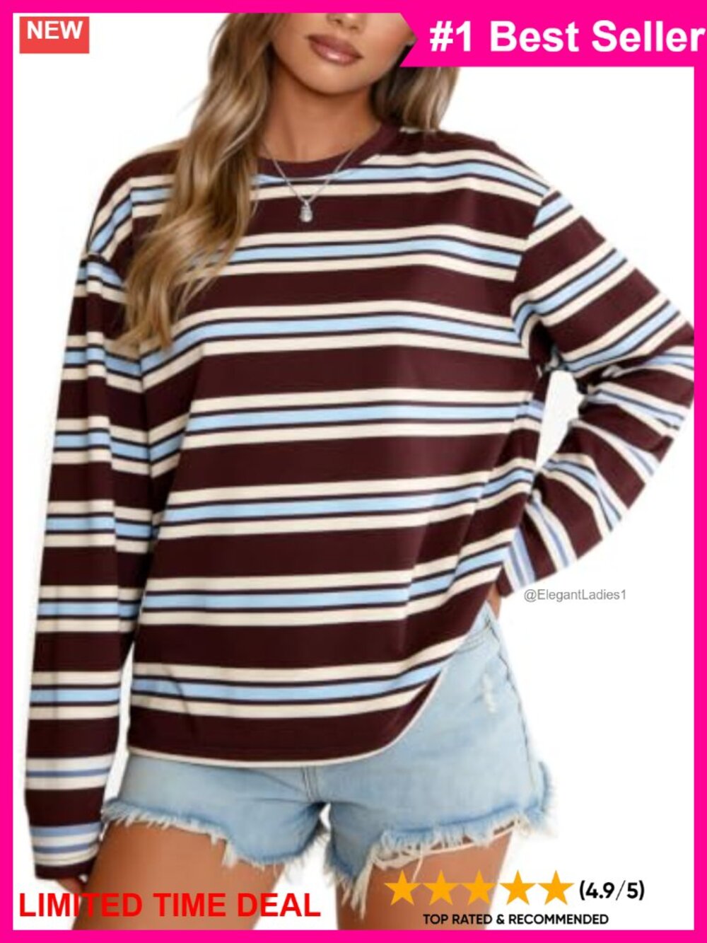 Striped Long Sleeve Crewneck Color Block Pullover Top